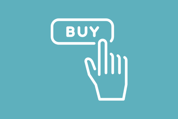 An icon of a mouse pointer hovering over a buy button: a metaphor for eCommerce conversion rate optimization.