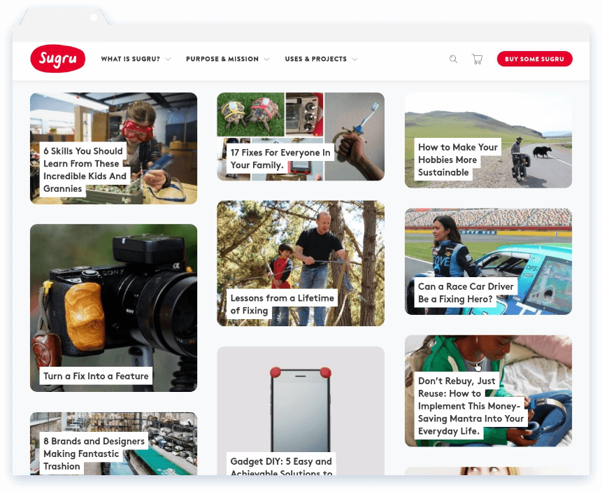 The Sugru blog: an example of using advice and inspiration to get traffic to your online store.