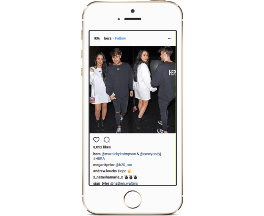 Hera London shares images of celebrities wearing its clothes on Instagram: an example of using influencer marketing to get traffic to your online store.