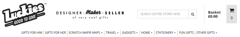 Luckies of London's buyer-centric online store navigation.