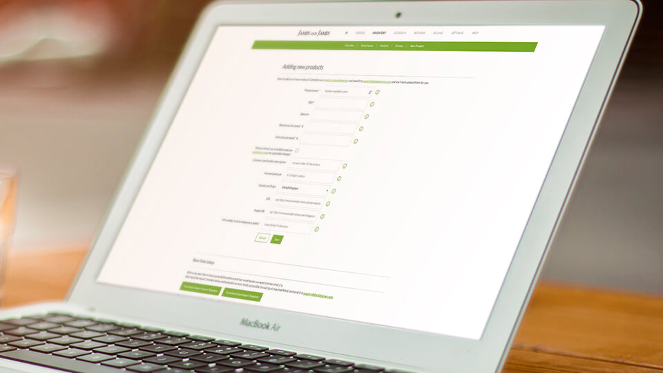 Inventory management on a laptop with James and James's order fulfilment software