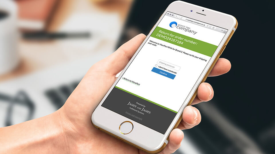 A customer starts and follows a return on their mobile phone using James and James's ViewPort platform