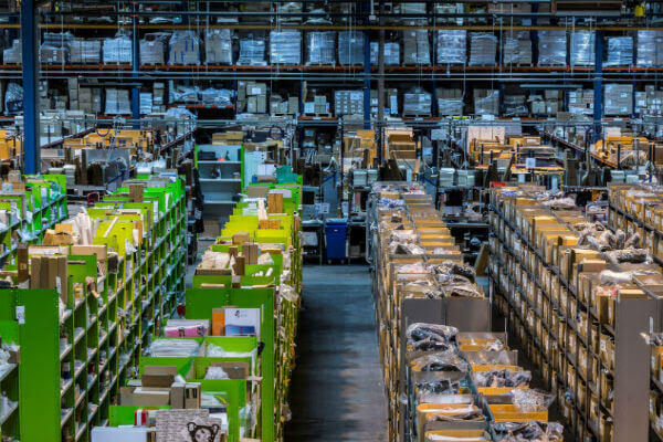 Pallet and pick storage aisles within James and James's UK fulfilment warehouse