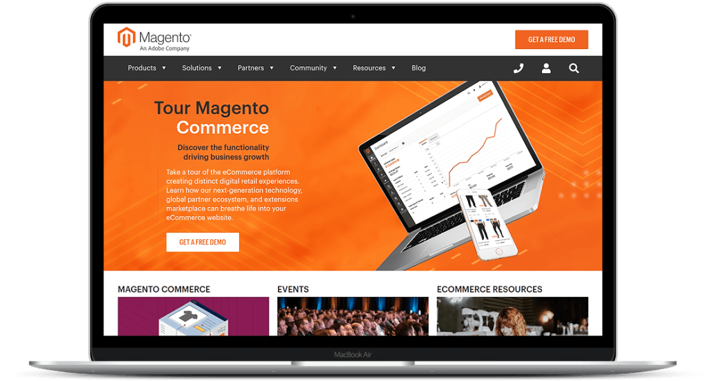 A laptop with a screenshot of the Magento eCommerce platform, which James and James integrates with for the shipping of orders