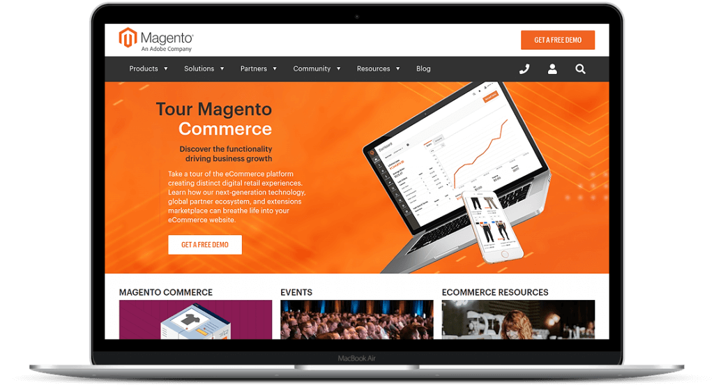 Magento fulfilment service 1 A laptop with a screenshot of the Magento eCommerce platform, which James and James integrates with for the shipping of orders