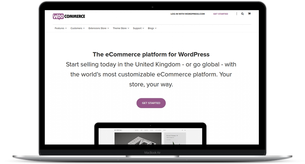 A laptop with a screenshot of the WooCommerce eCommerce platform, which James and James integrates with for the shipping of orders