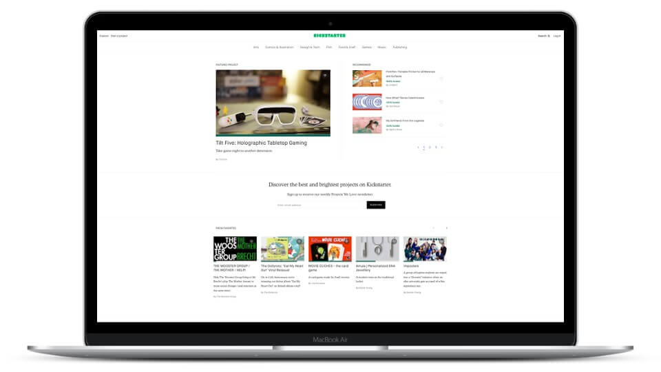 Crowdfunding and Kickstarter fulfilment 1 A laptop with a screenshot of Kickstarter - one the crowdfunding sites we provide fulfilment services for