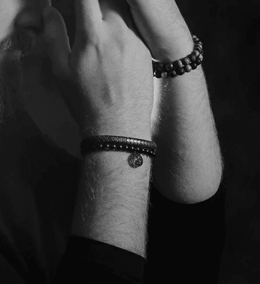 Marssos men's jewellery bracelet pictured on a male model's wrist