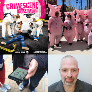 A montage of photographs of a company CluedUpp