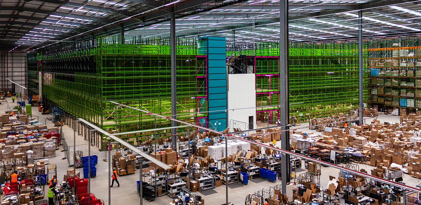 A wide shot of a fulfilment centre in the UK