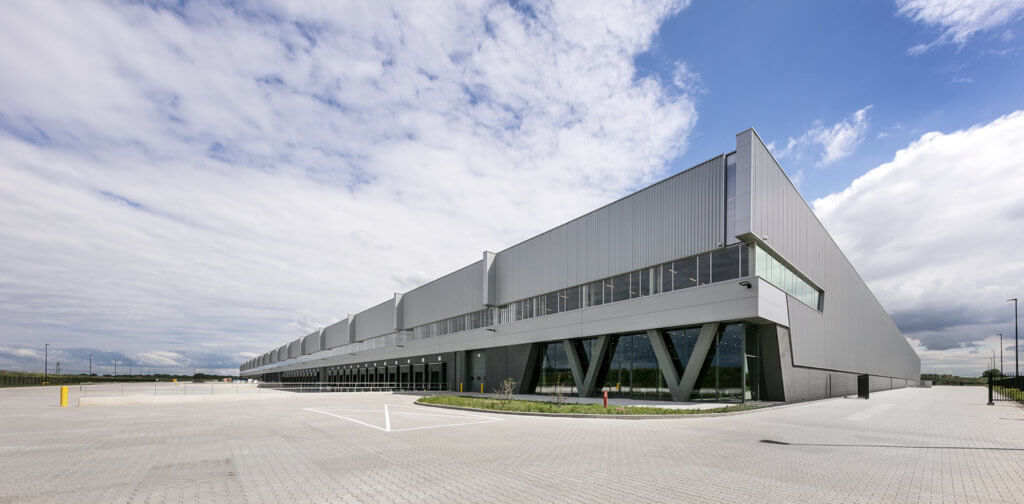 European fulfilment centre 1 An exterior photograph of a distribution centre warehouse