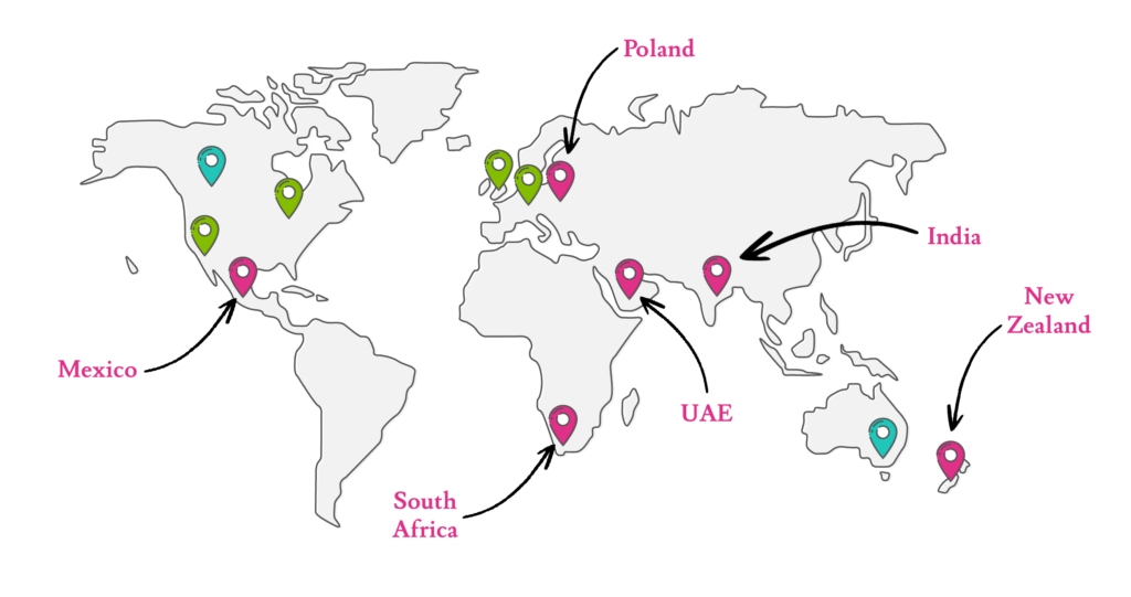 our locations map PINK Markers
